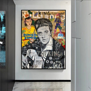 Elvis Presley Singer Graffiti Canvas Wall Art-Wall Posters