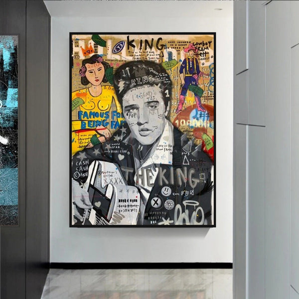 Elvis Presley Singer Graffiti Canvas Wall Art-Wall Posters