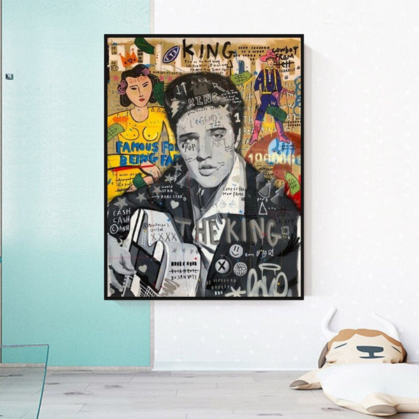 Elvis Presley Singer Graffiti Canvas Wall Art-Wall Posters