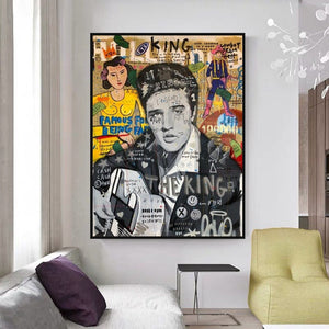 Elvis Presley Singer Graffiti Canvas Wall Art-Wall Posters