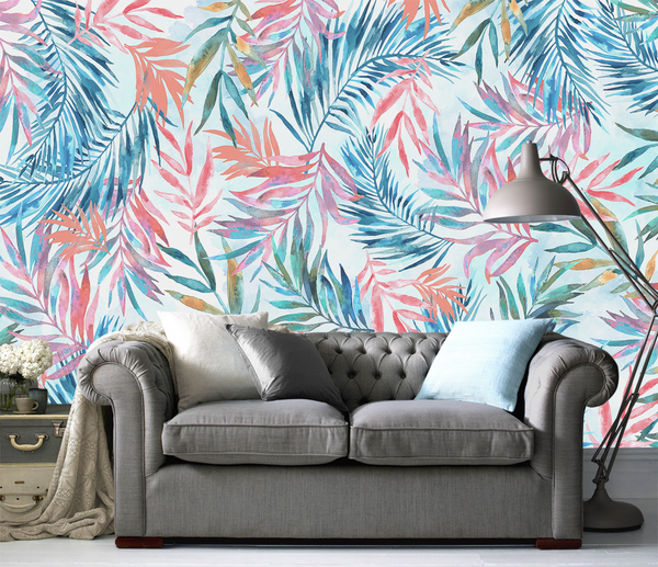 Exotic Watercolour Design Leaves Wallpaper Mural-Flower & Leaf Wallpaper