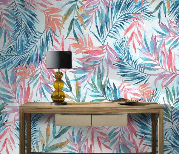Exotic Watercolour Design Leaves Wallpaper Mural-Flower & Leaf Wallpaper