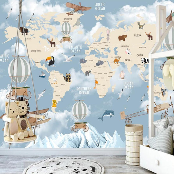 Explorers' World Map Peel and Stick Wallpaper-Kids Room Wallpaper