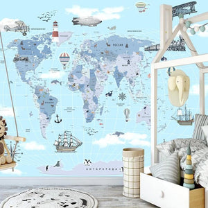Exploring Animal Kingdom World Map Wallpaper-Kids Room Wallpaper