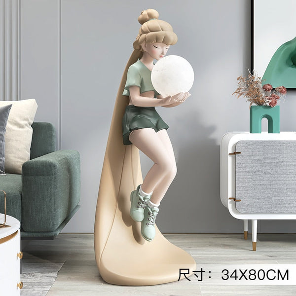 Fashion Girl Figure Statue Sculpture Ornament-Kids Room Nursery Lighting