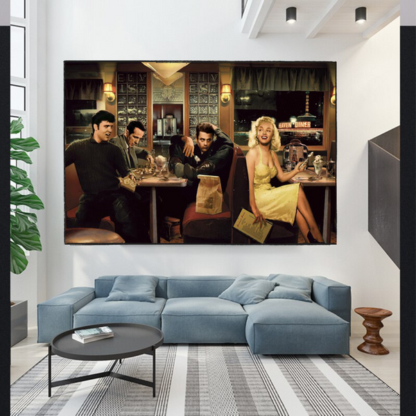 Find Marilyn Poster: James Dean, Elvis at the Diner-Wall Posters
