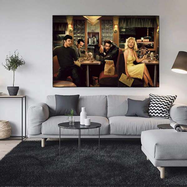 Find Marilyn Poster: James Dean, Elvis at the Diner-Wall Posters