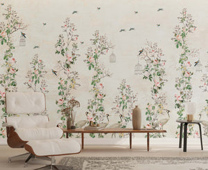 Floral Birds Wallpaper Mural: Stunning Wall Décor-Trees Wallpaper