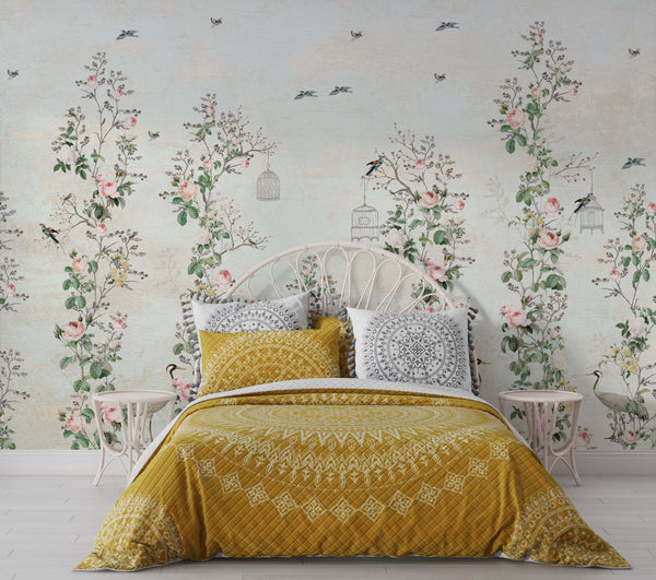 Floral Birds Wallpaper Mural: Stunning Wall Décor-Trees Wallpaper
