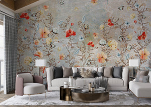 Floral Elegance: Living Room Wallpaper Mural-Flower & Leaf Wallpaper