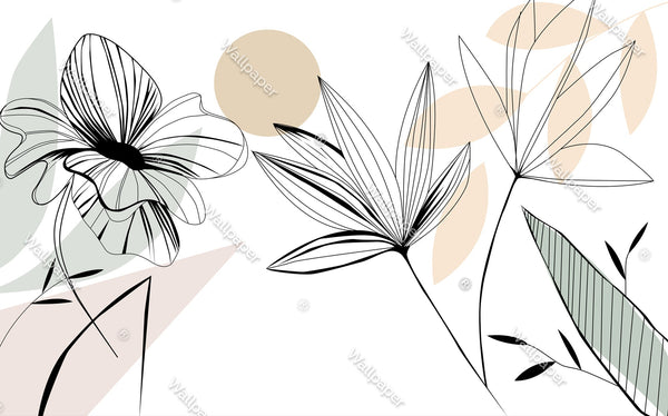 Floral Lines Wallpaper Mural - Enhance your Space-Flower & Leaf Wallpaper