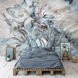 Floral Wallpaper Mural - Tropical Retro Theme-Flower & Leaf Wallpaper
