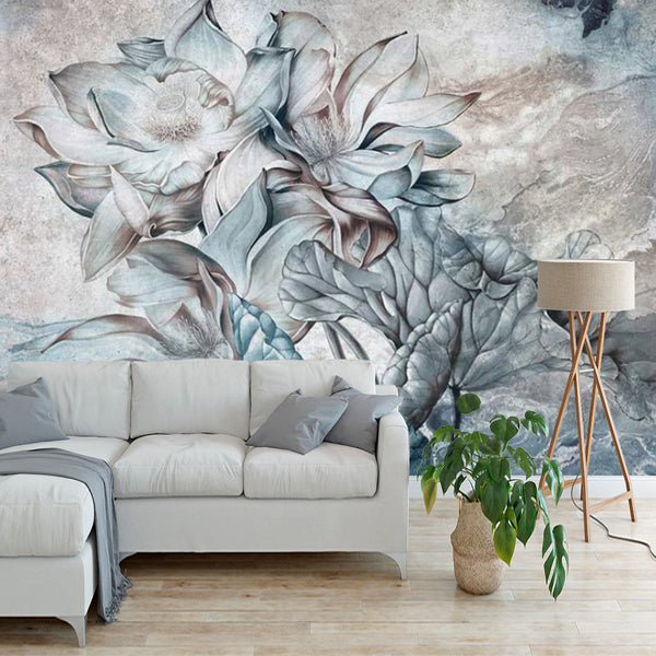 Floral Wallpaper Mural - Tropical Retro Theme-Flower & Leaf Wallpaper
