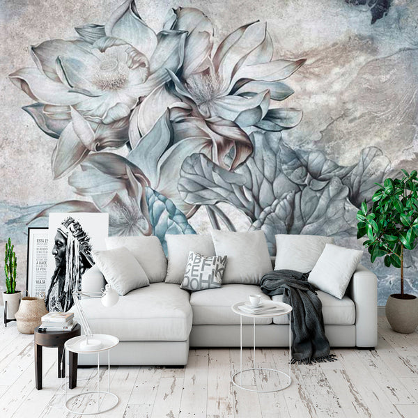 Floral Wallpaper Mural - Tropical Retro Theme-Flower & Leaf Wallpaper