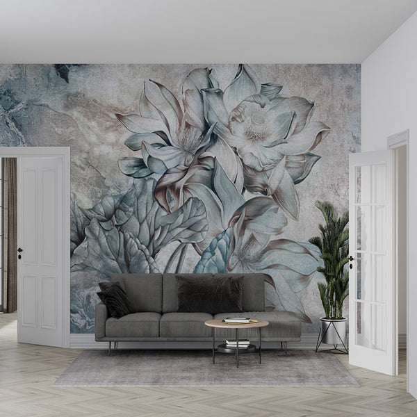 Floral Wallpaper Mural - Tropical Retro Theme-Flower & Leaf Wallpaper