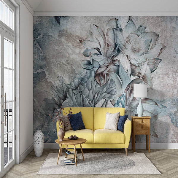Floral Wallpaper Mural - Tropical Retro Theme-Flower & Leaf Wallpaper