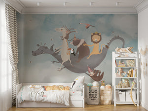 Fly Away Dino - Kids Room Wallpaper Mural-Kids Room Wallpaper