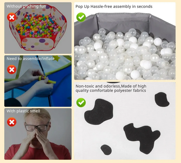 Foldable Children’s Ball Pool – White with Pattern – Durable Play Pit for Kids-Playpen and Ball Pits