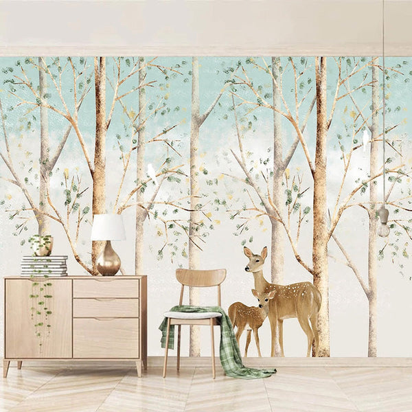 Forest Friends: Kids Room Deers in Forest Wallpaper-Kids Room Wallpaper