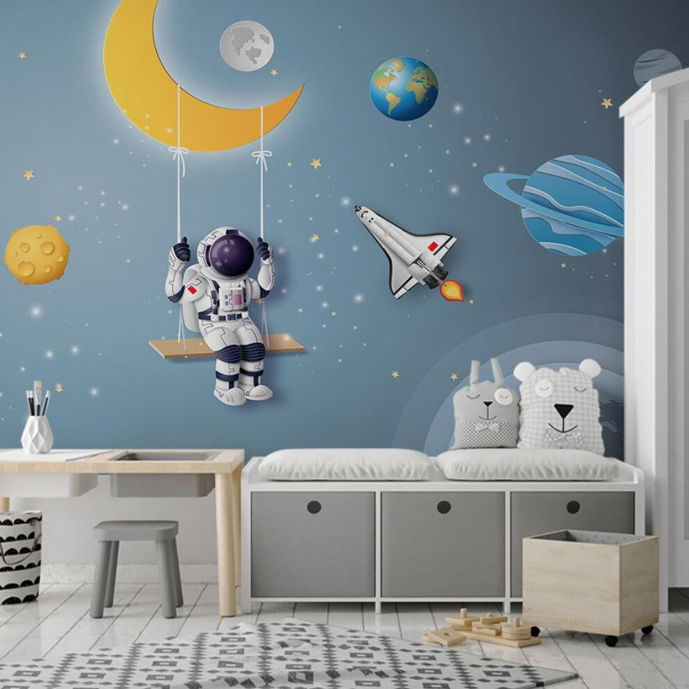 Galactic Adventures Space Rocket Wallpaper-Kids Room Wallpaper
