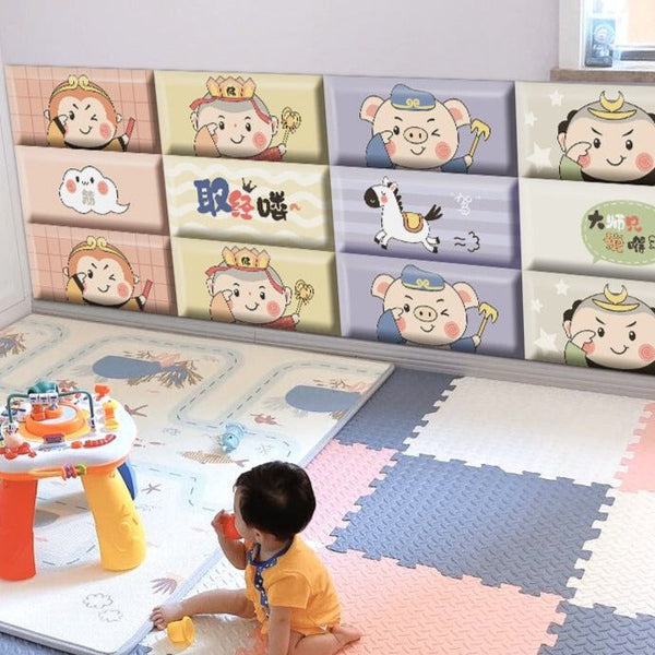 Galloping Jungle Zebras Kids Wall Padded Safety Cushions-Anti Collision Padded Wall Stickers