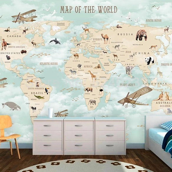 GeoExplorers: Interactive Green Theme World Map Wallpaper for Kids-Kids Room Wallpaper