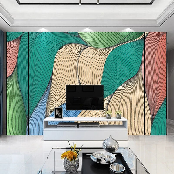 Geometric Colourful Leaf Effect Wallpaper for Home Wall Decor-Flower & Leaf Wallpaper