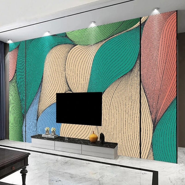 Geometric Colourful Leaf Effect Wallpaper for Home Wall Decor-Flower & Leaf Wallpaper