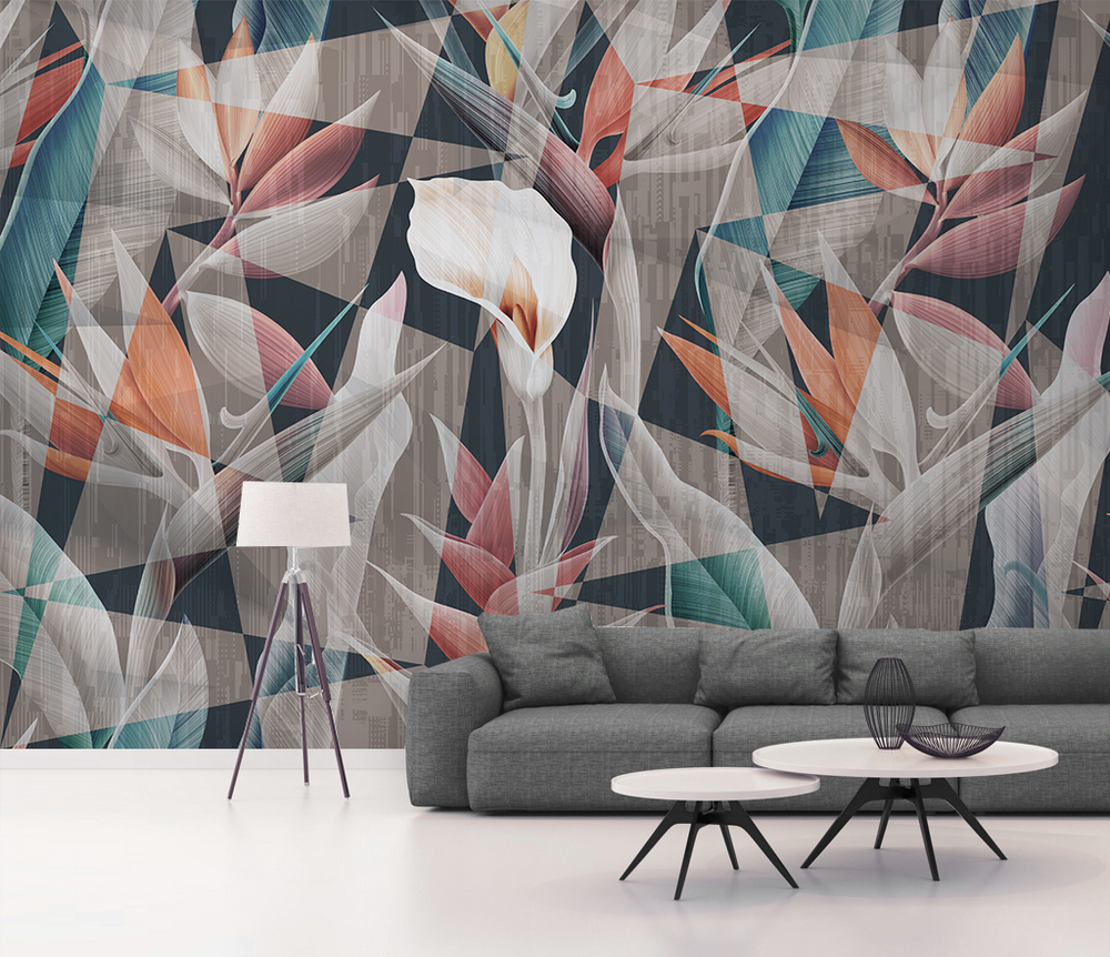 Geometric Floral Wallpaper Murals: Perfect for Modern Décor-Geometric Shapes Wallpaper