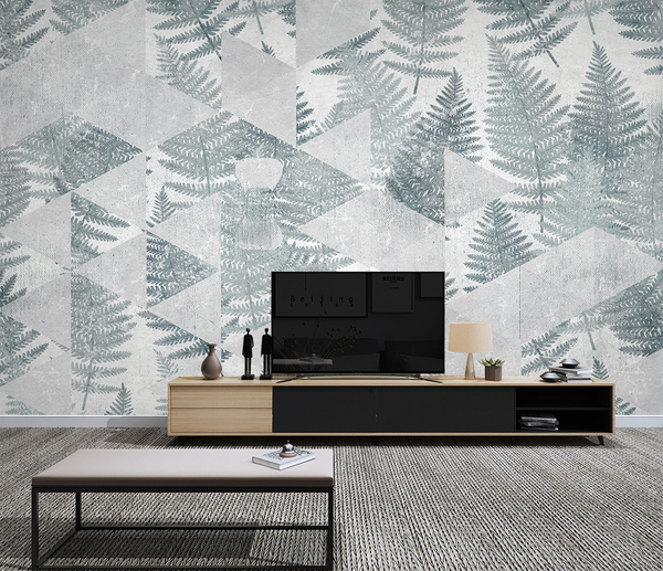 Geometric Green Leaf Pattern Wallpaper Murals-Geometric Shapes Wallpaper