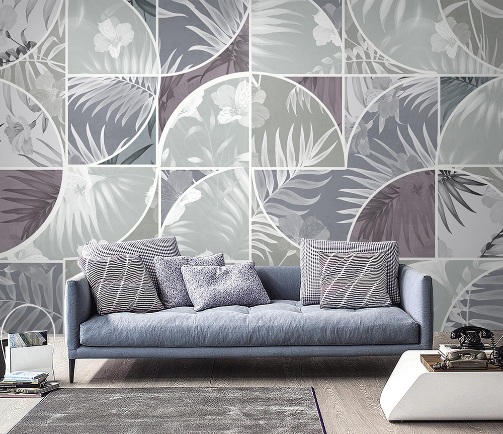 Geometric Leaf Patterned Wallpaper Murals-Geometric Shapes Wallpaper