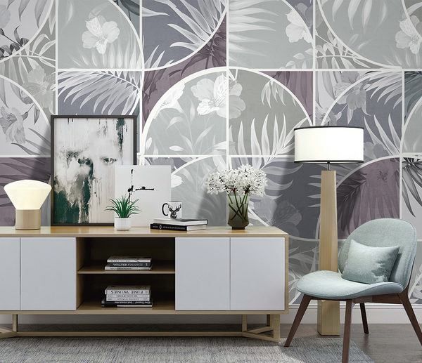 Geometric Leaf Patterned Wallpaper Murals-Geometric Shapes Wallpaper