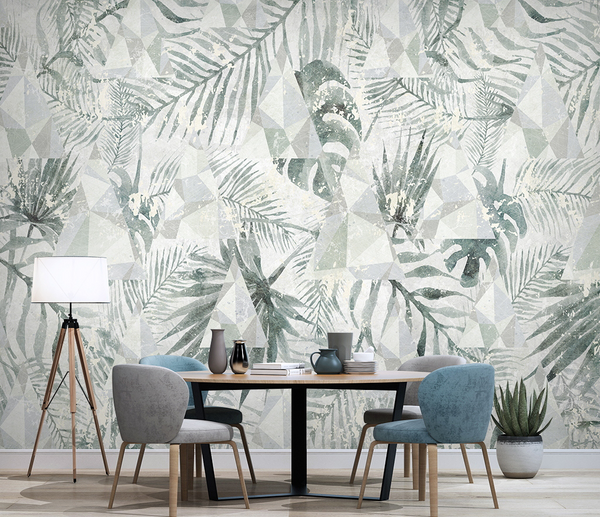Geometric Leafs Design - Tropical Wallpaper Murals-Flower & Leaf Wallpaper