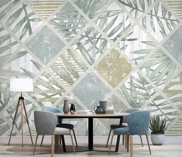 Geometric Leafs Textured Wallpaper Murals-Geometric Shapes Wallpaper
