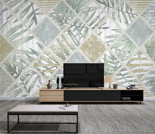 Geometric Leafs Textured Wallpaper Murals-Geometric Shapes Wallpaper