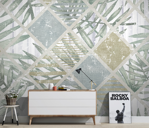 Geometric Leafs Textured Wallpaper Murals-Geometric Shapes Wallpaper