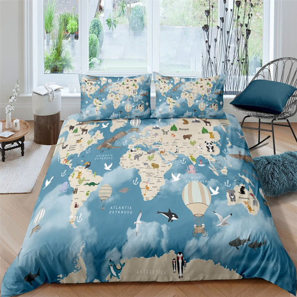 Get Cozy with Our World Map Bedding Set-Bedding Set Kids