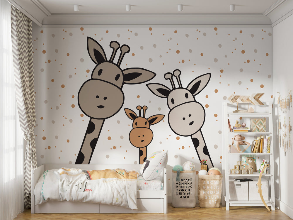 Giraffe Family: Baby Nursery Wallpaper Mural-Kids Room Wallpaper