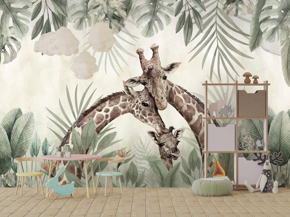 Giraffe Love Wallpaper Mural: Transform Your Space-Kids Room Wallpaper