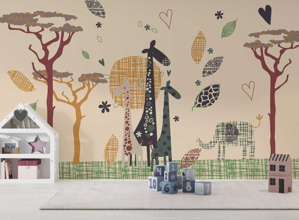 Giraffe Wallpaper Mural: Vibrant & Striking Art for Walls-Kids Room Wallpaper