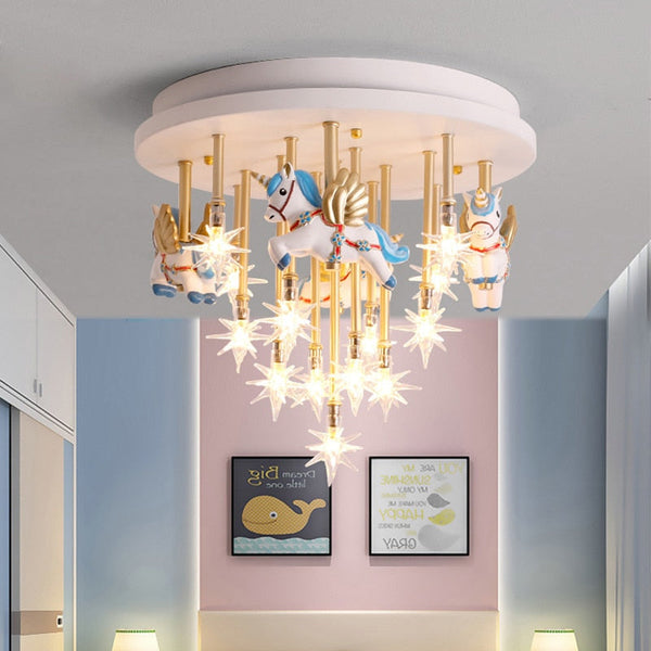 Girls Merry Go Roond Horses Ceiling Light | Kids Room Decor Lights-Kids Room Nursery Lighting