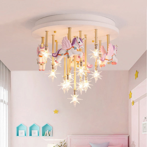 Girls Merry Go Roond Horses Ceiling Light | Kids Room Decor Lights-Kids Room Nursery Lighting