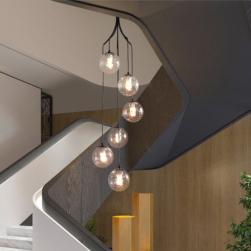 Glass Ball Pendant Chandelier: Elegant Lighting Fixture-Staircase Chandelier