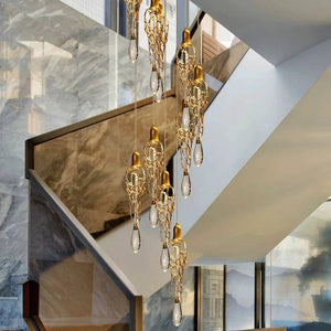Glass Drops Brass Crystal Staircase Chandelier Lighting-Staircase Chandelier