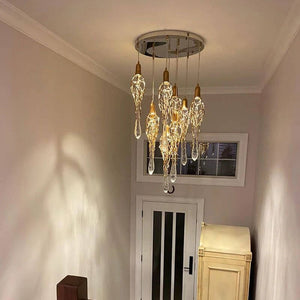Glass Drops Brass Crystal Staircase Chandelier Lighting-Staircase Chandelier