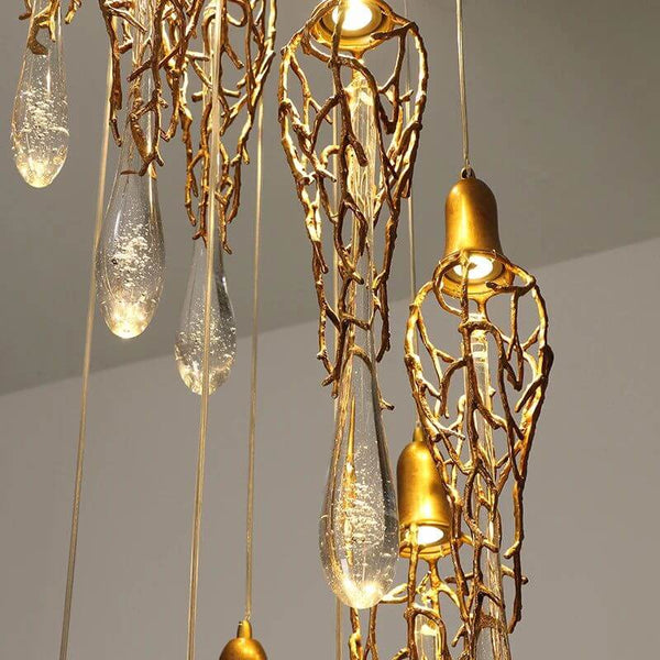 Glass Drops Brass Crystal Staircase Chandelier Lighting-Staircase Chandelier