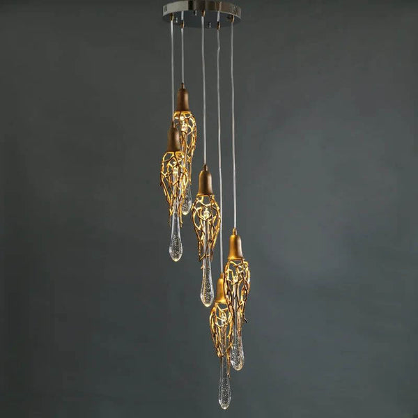 Glass Drops Brass Crystal Staircase Chandelier Lighting-Staircase Chandelier