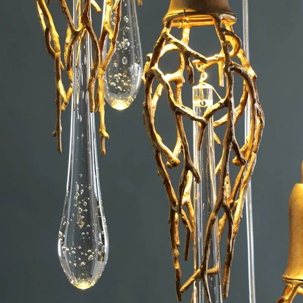 Glass Drops Brass Crystal Staircase Chandelier Lighting-Staircase Chandelier