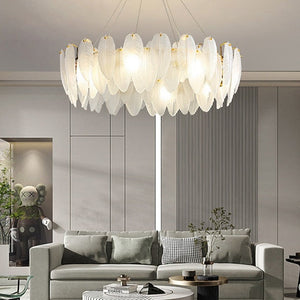 Glass Feather Chandelier: Elegant Lighting Fixture-Ceiling Chandelier