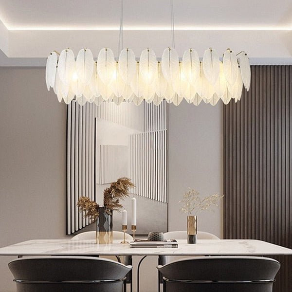 Glass Feather Chandelier: Elegant Lighting Fixture-Ceiling Chandelier